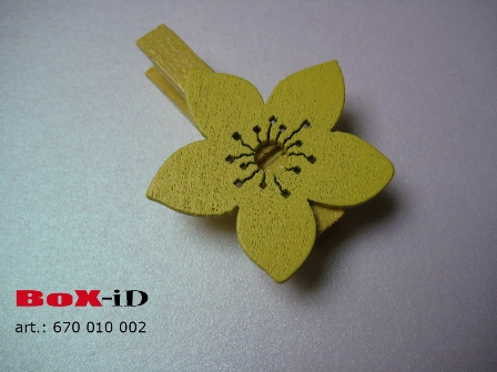 Flowers in wood with clip  : yellow 40 mm (6pcs)